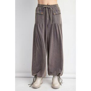 Ready For Takeoff Mineral Washed Terry Knit Pants in Ash Blue